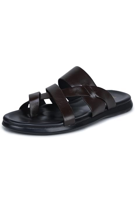 Zoom Shoes Original Leather Men's Toe Ring Office Slippers With Anti-slip Sole & Cushioned Insole